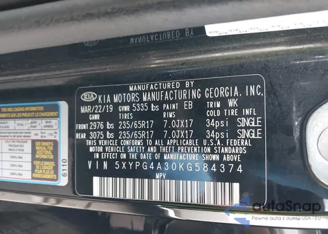 2019 Kia Sorento 2.4L L from USA, damaged, VIN 5XYPG4A30KG584374